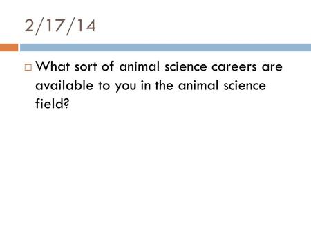 2/17/14  What sort of animal science careers are available to you in the animal science field?