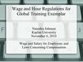 Wage and Hour Regulations for Global Training Exemplar Natashia Johnson Kaplan University November 6, 2010 Wage and Salary for Employees and Laws Concerning.