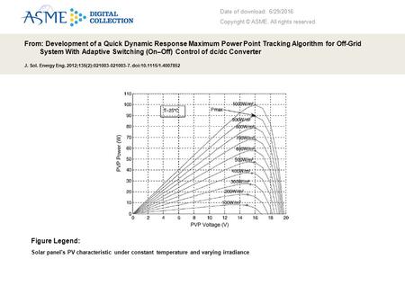 Date of download: 6/29/2016 Copyright © ASME. All rights reserved. From: Development of a Quick Dynamic Response Maximum Power Point Tracking Algorithm.