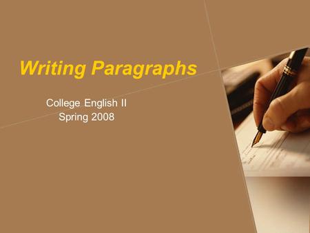 Writing Paragraphs College English II Spring 2008.