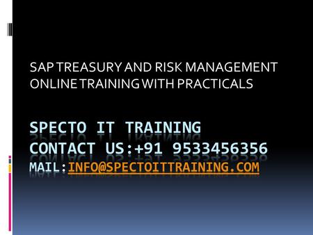 SAP TREASURY AND RISK MANAGEMENT ONLINE TRAINING WITH PRACTICALS.