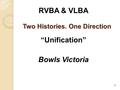 1 Two Histories. One Direction RVBA & VLBA “Unification” Bowls Victoria.