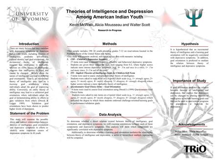 Theories of Intelligence and Depression Among American Indian Youth Research-in-Progress There are many factors that may correlate with depressive symptoms.