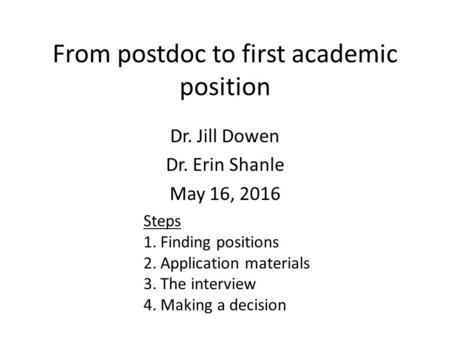 From postdoc to first academic position