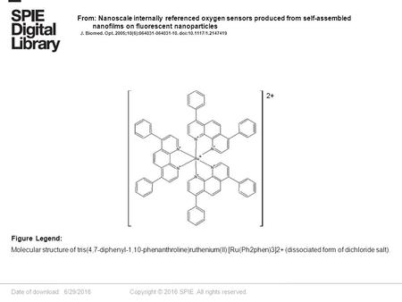 Date of download: 6/29/2016 Copyright © 2016 SPIE. All rights reserved. Molecular structure of tris(4,7-diphenyl-1,10-phenanthroline)ruthenium(II) [Ru(Ph2phen)3]2+