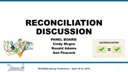 RECONCILIATION DISCUSSION PANEL BOARD: Cindy Mcgee Ronald Adams Ann Peacock NCASFAA Spring Conference – April 10-13, 2016 1.