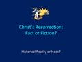 Christ’s Resurrection: Fact or Fiction? Historical Reality or Hoax?