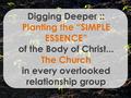 Digging Deeper :: Planting the “SIMPLE ESSENCE” of the Body of Christ... The Church in every overlooked relationship group.