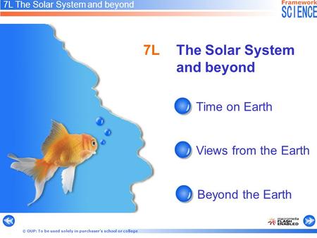 © OUP: To be used solely in purchaser’s school or college 7L The Solar System and beyond Time on Earth Views from the Earth Beyond the Earth 7LThe Solar.