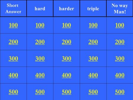 200 300 400 500 100 200 300 400 500 100 200 300 400 500 100 200 300 400 500 100 200 300 400 500 100 Short Answer hardhardertriple No way Man!