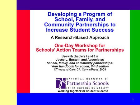 1 Developing a Program of School, Family, and Community Partnerships to Increase Student Success A Research-Based Approach One-Day Workshop for Schools’