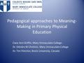 Pedagogical approaches to Meaning- Making in Primary Physical Education Ciara Ann Griffin, Mary Immaculate College. Dr. Déirdre Ní Chróinín, Mary Immaculate.