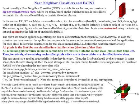 Near Neighbor Classifiers and FAUST Faust is really a Near Neighbor Classifier (NNC) in which, for each class, we construct a big box neighborhood (bbn)