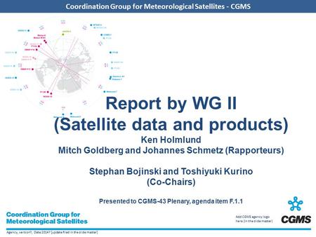 Agency, version?, Date 2014? [update filed in the slide master] Coordination Group for Meteorological Satellites - CGMS Add CGMS agency logo here (in the.