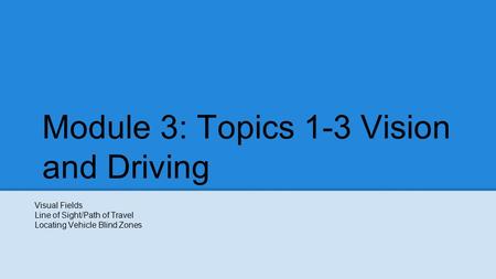 Module 3: Topics 1-3 Vision and Driving