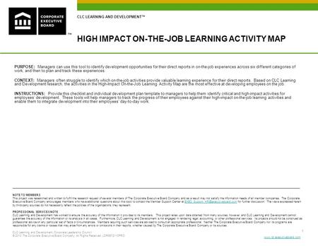 HIGH IMPACT ON-THE-JOB LEARNING ACTIVITY MAP