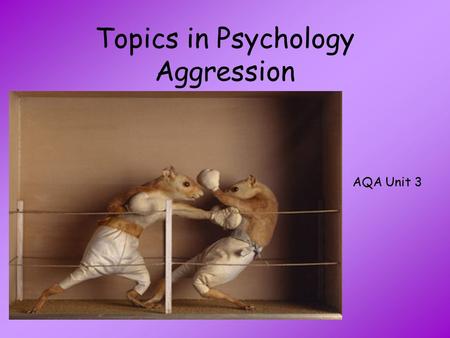 Topics in Psychology Aggression AQA Unit 3. What is Aggression? With the person next to you List as many different types of aggression as you can think.