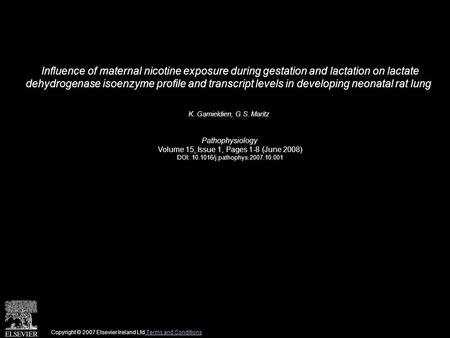 Influence of maternal nicotine exposure during gestation and lactation on lactate dehydrogenase isoenzyme profile and transcript levels in developing neonatal.