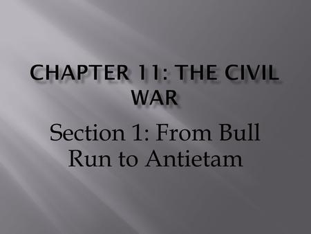 Section 1: From Bull Run to Antietam.  The first shots fired on Fort Sumter, South Carolina, in April 1861 signaled the start of the nation’s ________.