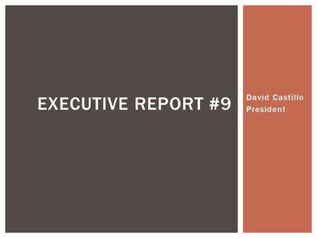 David Castillo President EXECUTIVE REPORT #9.  White Paper  Conclusions, Next Steps, Recommendations  Strategic Planning  Recommendations  Leadership.