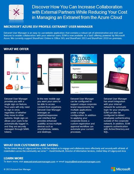 Discover How You Can Increase Collaboration with External Partners While Reducing Your Cost in Managing an Extranet from the Azure Cloud MICROSOFT AZURE.