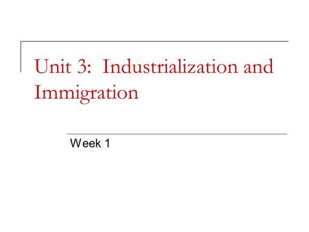 Unit 3: Industrialization and Immigration Week 1.