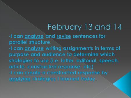 Analyze each sentence for parallel structure. If the sentence is correct- justify how; if the sentence is incorrect, revise to make it parallel. 1. After.