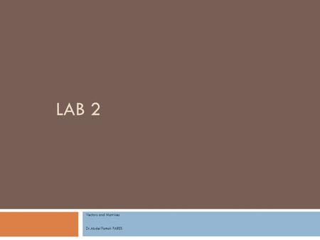 LAB 2 Vectors and Matrices Dr.Abdel Fattah FARES.