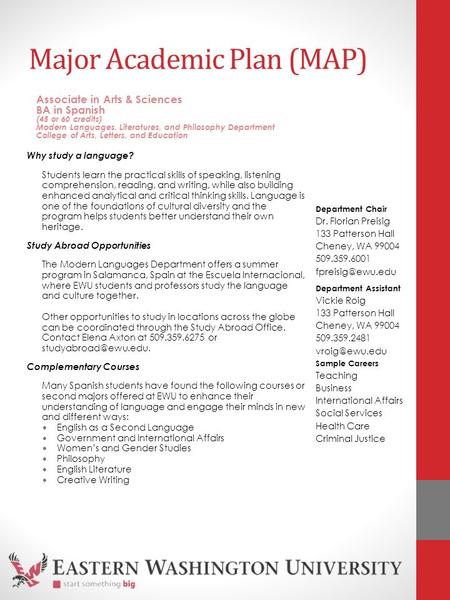 Major Academic Plan (MAP) Why study a language? Students learn the practical skills of speaking, listening comprehension, reading, and writing, while also.