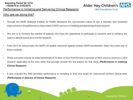 Performance in Initiating and Delivering Clinical Research Why are we doing this? Through the NIHR (National Institute for Health Research) the Government.