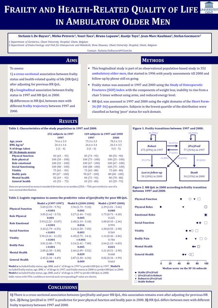 Table 1. Characteristics of the study population in 1997 and 2000. Table 2. Logistic regression to assess the predictive value of (pre)frailty for poor.