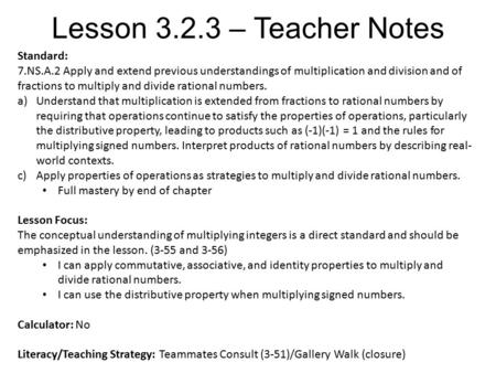 Lesson – Teacher Notes Standard: