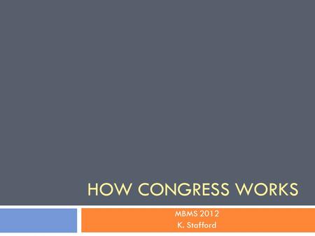 HOW CONGRESS WORKS MBMS 2012 K. Stafford. Basic Layout of Congress  During the Constitutional Convention major debate on how to represent the people.