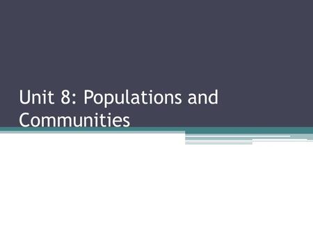 Unit 8: Populations and Communities. I. Organisms and the Environment a.An organism gets food, water, shelter from their environment as well as other.