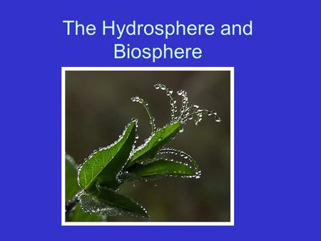 The Hydrosphere and Biosphere