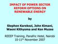 IMPACT OF POWER SECTOR REFORM OPTIONS ON RENEWABLE ENERGY by Stephen Karekezi, John Kimani, Waeni Kithyoma and Ken Muzee REEEP Training, Panafric Hotel,