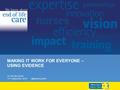 MAKING IT WORK FOR EVERYONE – USING EVIDENCE Dr Phil McCarvill 11 th September