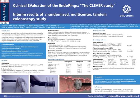 CLinical EValuation of the EndoRings: “The CLEVER study” Interim results of a randomized, multicenter, tandem colonoscopy study Introduction Adenomas can.