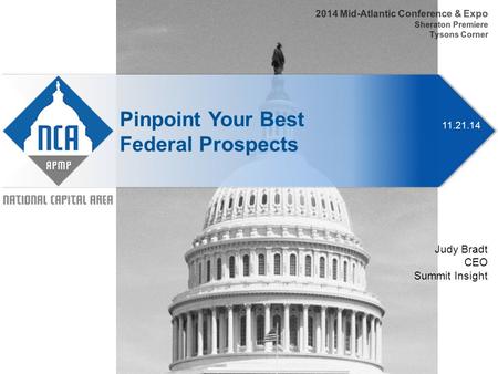 11.21.14 Pinpoint Your Best Federal Prospects 2014 Mid-Atlantic Conference & Expo Sheraton Premiere Tysons Corner Judy Bradt CEO Summit Insight.