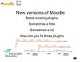 New versions of Moodle Break existing plugins Sometimes a little Sometimes a lot How can you fix those plugins.