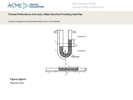 Date of download: 7/2/2016 Copyright © ASME. All rights reserved. Thermal Performance of an Al 2 O 3 –Water Nanofluid Pulsating Heat Pipe J. Electron.