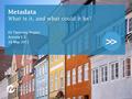 >> Metadata What is it, and what could it be? EU Twinning Project Activity E.2 26 May 2013.