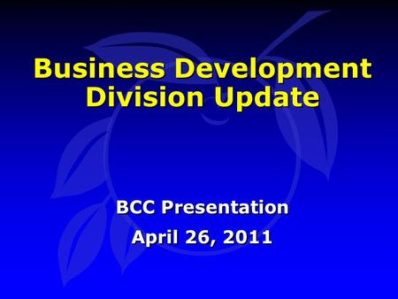 Business Development Division Update BCC Presentation April 26, 2011 BCC Presentation April 26, 2011.