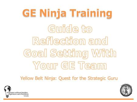 Yellow Belt Ninja: Quest for the Strategic Guru. This is the framework used for the reflection and goal setting journey of the GE Ninjas and their teams.