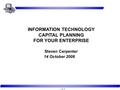 1 OF 17 INFORMATION TECHNOLOGY CAPITAL PLANNING FOR YOUR ENTERPRISE Steven Carpenter 14 October 2006.