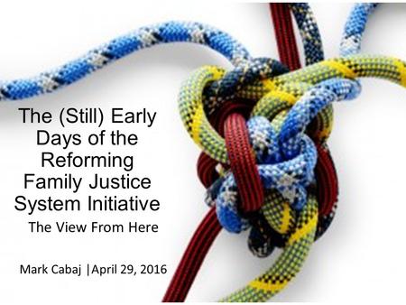 The (Still) Early Days of the Reforming Family Justice System Initiative The View From Here Mark Cabaj |April 29, 2016.