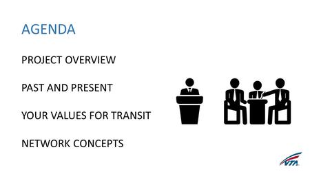 AGENDA PROJECT OVERVIEW PAST AND PRESENT YOUR VALUES FOR TRANSIT NETWORK CONCEPTS.