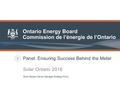 Panel: Ensuring Success Behind the Meter Solar Ontario 2016 Brian Hewson Senior Manager Strategic Policy.