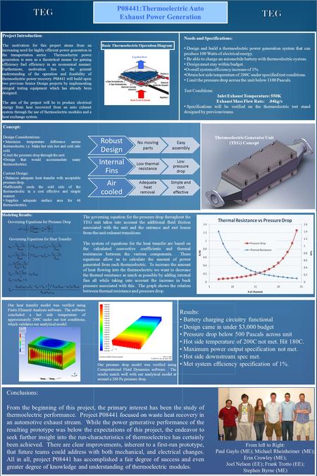 P08441:Thermoelectric Auto Exhaust Power Generation Project Introduction : The motivation for this project stems from an increasing need for highly efficient.