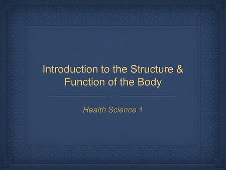 Introduction to the Structure & Function of the Body Health Science 1.